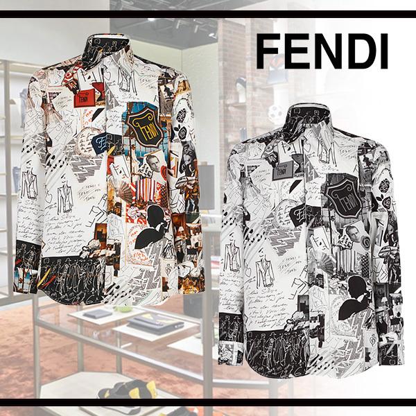 【 FENDI 】Karl Kollageプリント 長袖 シルク シャツ 2色100939